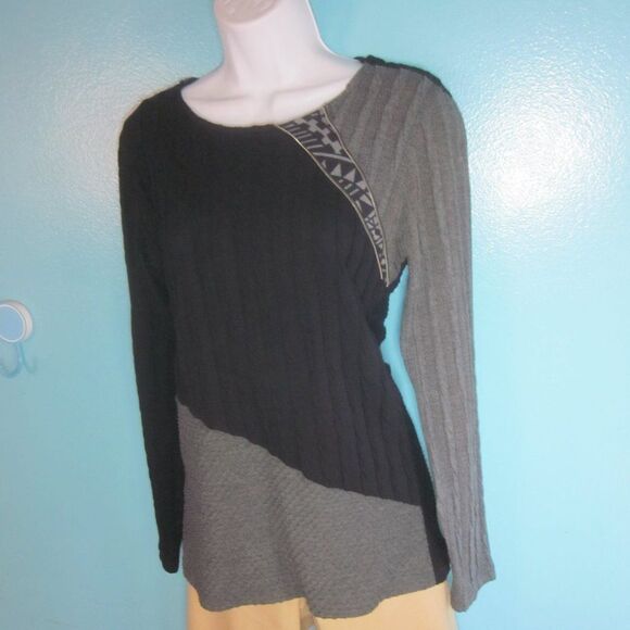 ANAC by Kimi  Size S Long Sleeve Black Gray Textured Pullover Knit Top 34" Bust - Picture 4 of 9
